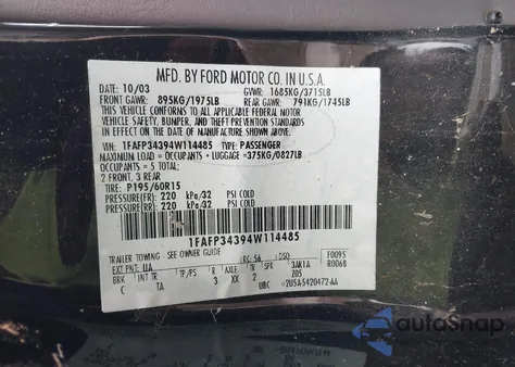 2004 Ford Focus Se from USA, damaged, VIN 1FAFP34394W114485